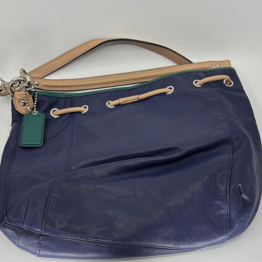 Coach Navy and Green Leather Shoulder Bag - Picture 5 of 6